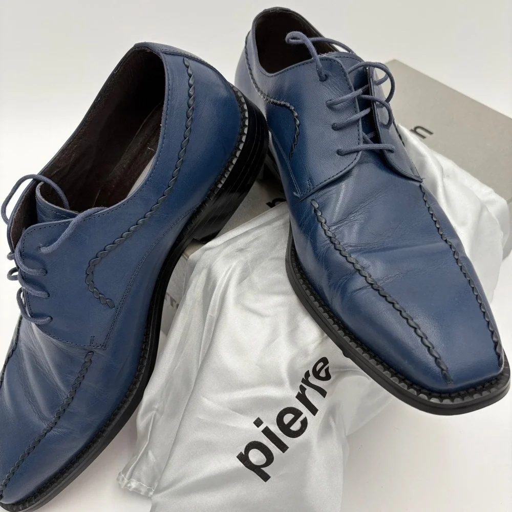 Pierre Cardin Crete Blue‎ Leather Dress Shoes Mens Size 8.5 Oxfords Square Toe